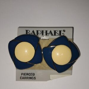 Raphael Navy and Cream Earrings Vintage